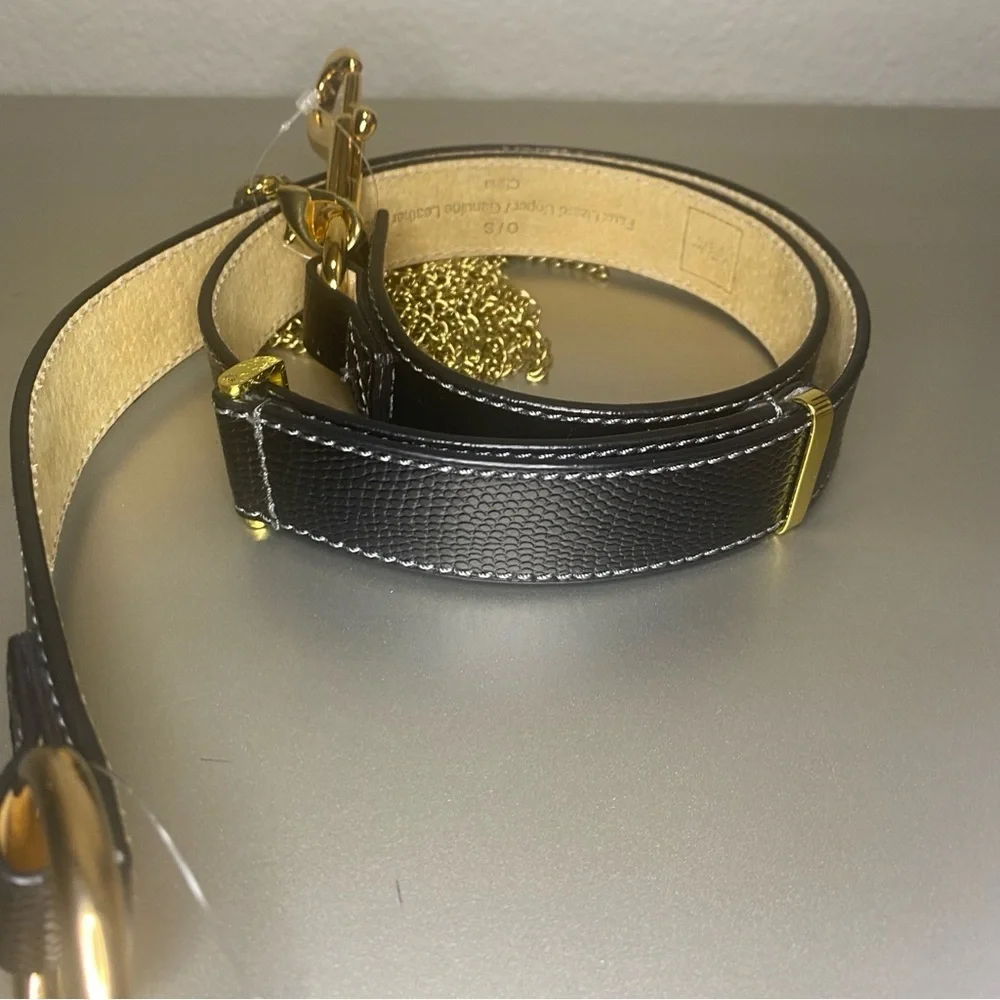 NWT Yul Taylor Adjustable Genuine Leather Belt in Black With Gold Hardware - OS
